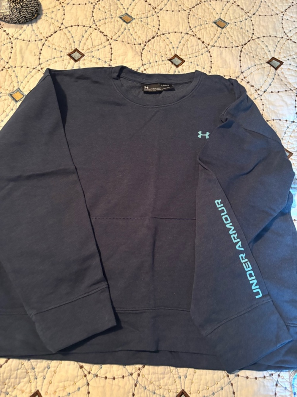 Under Armour Navy Blue Crewneck Sweatshirt with Teal Logo
